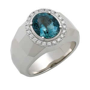 14KW AQUAMARINE OVAL MEN'S RING