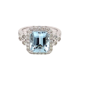 14KW AQUAMARINE OCTAGON RING