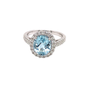 14KW AQUAMARINE OVAL RING