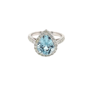 14KW AQUAMARINE PEAR SHAPE RING