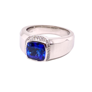 14KW TANZANITE CUSHION MEN'S RING