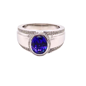 14KW TANZANITE OVAL MEN'S RING