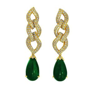 18KY EMERALD PEAR SHAPE CABS EARRING