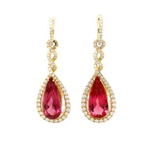 18KY PINK TOURMALINE PEAR SHAPE EARRING