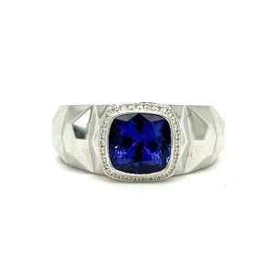 14KW TANZANITE CUSHION MEN'S RING