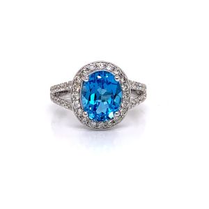 14KW BLUE TOPAZ OVAL RING