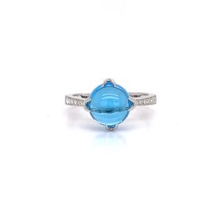 14KW BLUE TOPAZ ROUND CABS RING