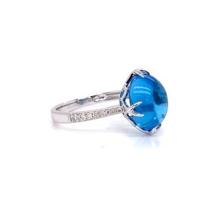 14KW BLUE TOPAZ OVAL CABS RING