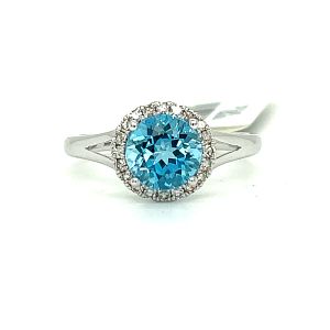14KW BLUE TOPAZ  ROUND RING