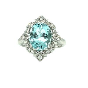 14KW AQUAMARINE OVAL RING