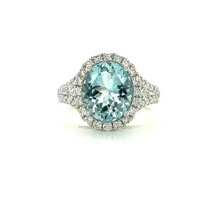 14KW AQUAMARINE OVAL RING