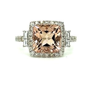 14KW MORGANITE CUSHION RING