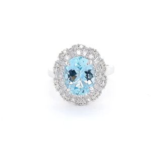 14KW AQUAMARINE OVAL RING