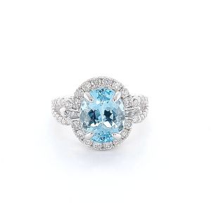 14KW AQUAMARINE OVAL RING