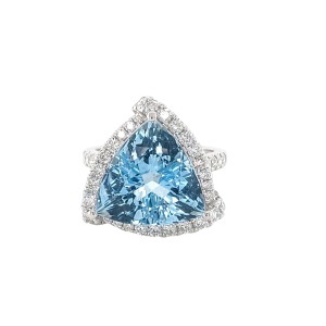 14KW AQUAMARINE TRILLION RING