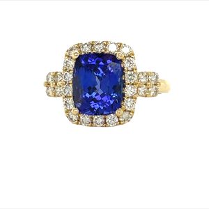 14KY TANZANITE CUSHION RING