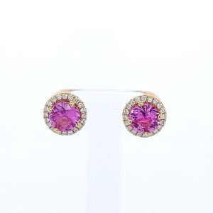18KY PINK SAPPHIRE ROUND EARRING