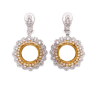 18KW 13.5x13.5 mm Round Semi Mount Earring
