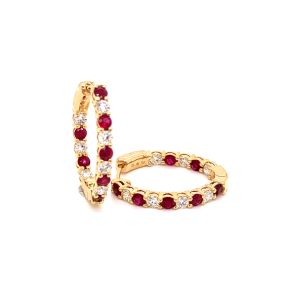 18KY RUBY DIAMOND HOOP EARRING