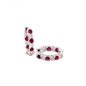 18KW RUBY DIAMOND HOOP EARRING
