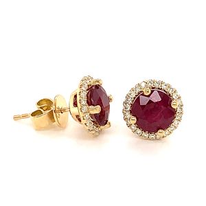 18KY RUBY ROUND EARRING