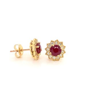 18KY RUBY ROUND EARRINGS