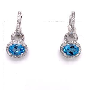 14KW BLUE TOPAZ OVAL EARRING