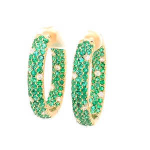 14KY EMERALD DIAMOND HOOP EARRING