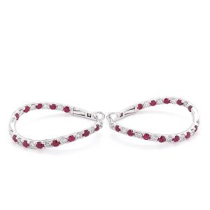14KW RUBY & DIAMOND HOOP EARRING