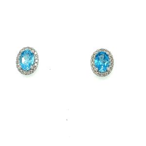 14KW BLUE TOPAZ OVAL EARRING