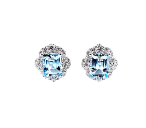 14KW AQUAMARINE OCTAGON EARRING