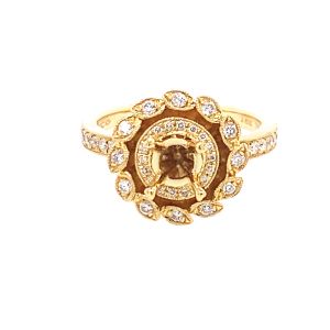 18KY 6x6 mm Round Semi Mount Ring