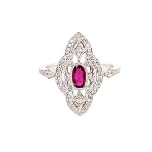 14KW RUBY OVAL ART DECO RING