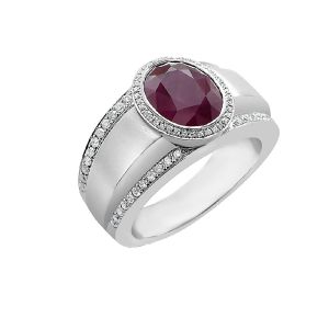 14KW RUBY OVAL MEN'S RING