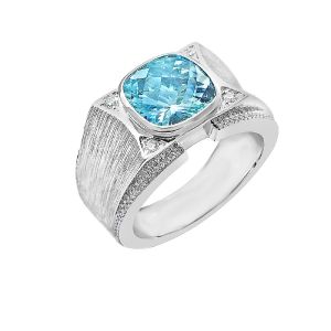 14KW AQUAMARINE CUSHION MEN'S RING