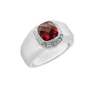 14KW RED GARNET CUSHION MEN'S RING