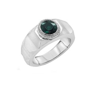14KW GREEN TOURMALINE ROUND MEN'S RING