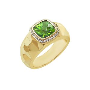 14KW PERIDOT CUSHION MEN'S RING