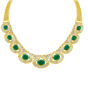 18KY EMERALD OVAL NECKLACE