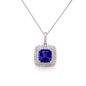 18KW TANZANITE CUSHION PENDANT