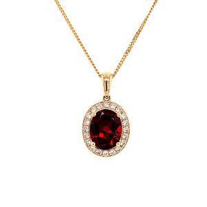 14KY RED GARNET OVAL PENDANT