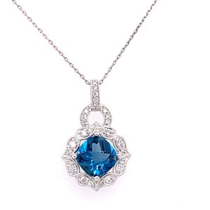 14KW LONDON BLUE TOPAZ CUSHION PENDANT