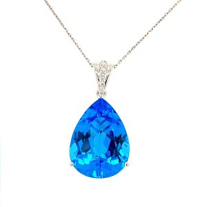 14KW BLUE TOPAZ PEAR SHAPE PENDANT