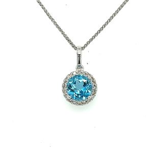 14KW BLUE TOPAZ ROUND PENDANT