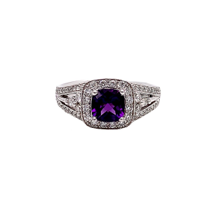 14KW AMETHYST CUSHION RING