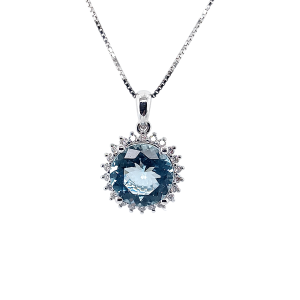 14KW AQUAMARINE ROUND PENDANT
