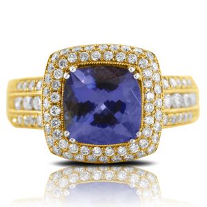 18KY TANZANITE CUSHION RING