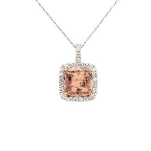 18KW MORGANITE CUSHION PENDANT