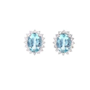 14KW AQUAMARINE OVAL EARRING