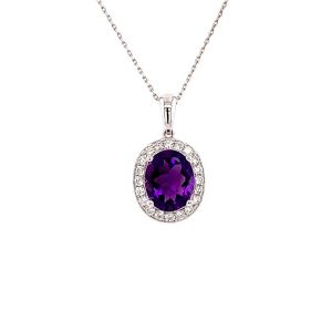 14KW AMETHYST OVAL PENDANT